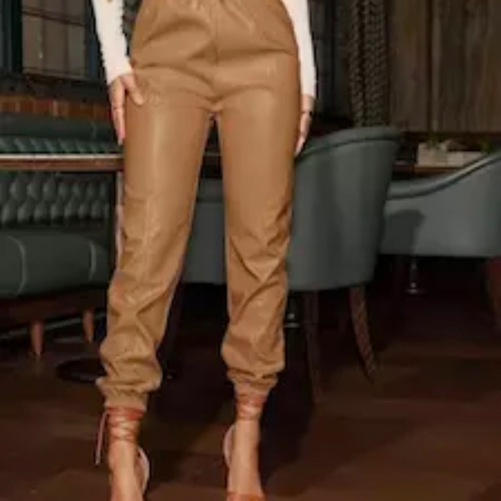 SHEIN Tan Leather Pants